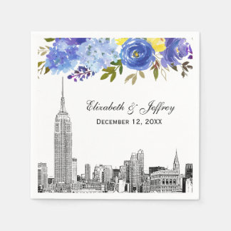Servilleta De Papel Skyline ESB Etch Azul Amarillo Floral Acuarela