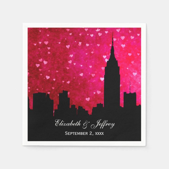 Servilleta De Papel Skyline Silhouette Hot Pink Red Heart (Anverso)