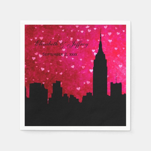 Servilleta De Papel Skyline Silhouette Hot Pink Red Heart (Anverso)