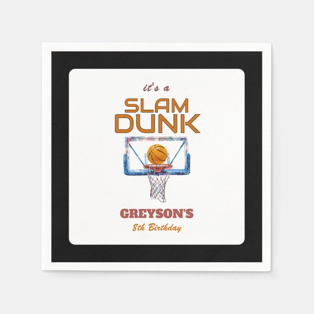 Servilleta De Papel Slam Dunk Basketball Any Age Birthday (Anverso)