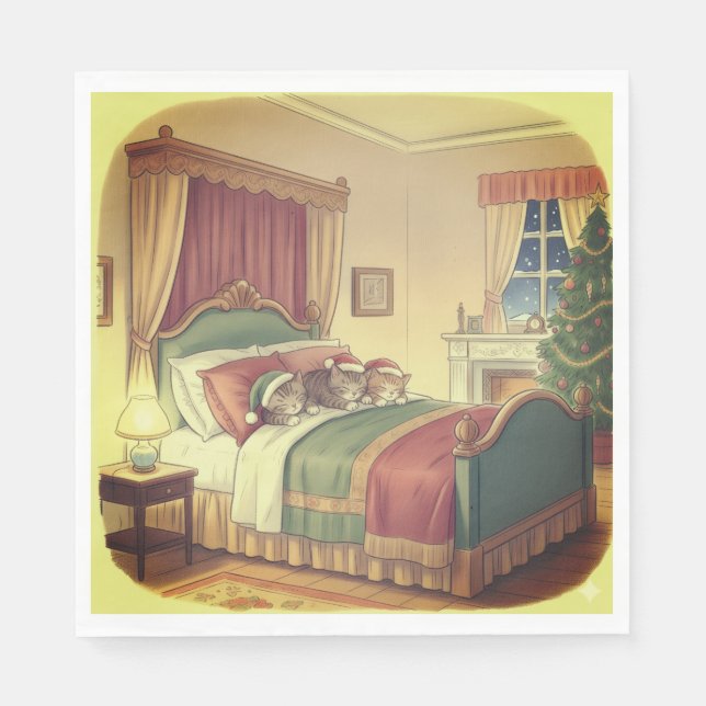 Servilleta De Papel Sleeping Christmas Cats Napkins (Anverso)