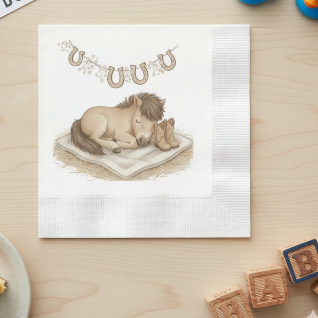 Servilleta De Papel Sleeping Pony Western Baby Shower Napkin (Sweet western baby shower napkin)