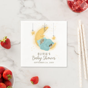 Servilleta De Papel Sleeping Teddy Bear Moon StBoy Baby Shower