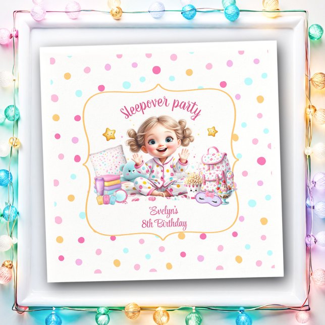 Servilleta De Papel Sleepover Fiesta  Cute Chica Cumpleaños (Sleepover Slumber Party Cute Girl Birthday Napkins)