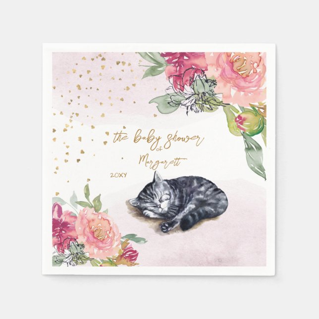 Servilleta De Papel Sleepy Kitten Ilustracion Chica Baby Shower (Anverso)