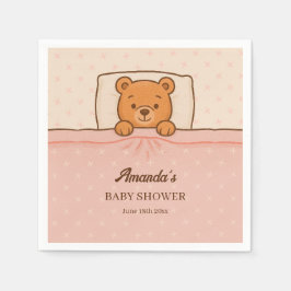 Servilleta De Papel Sleepy Teddy Bear Light Baby Shower Rosa