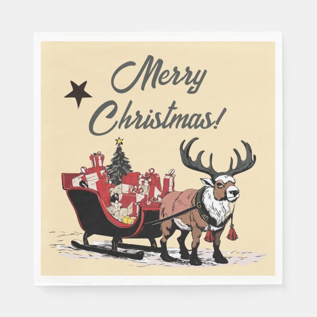 Servilleta De Papel Sleigh de Retro Santa (Anverso)
