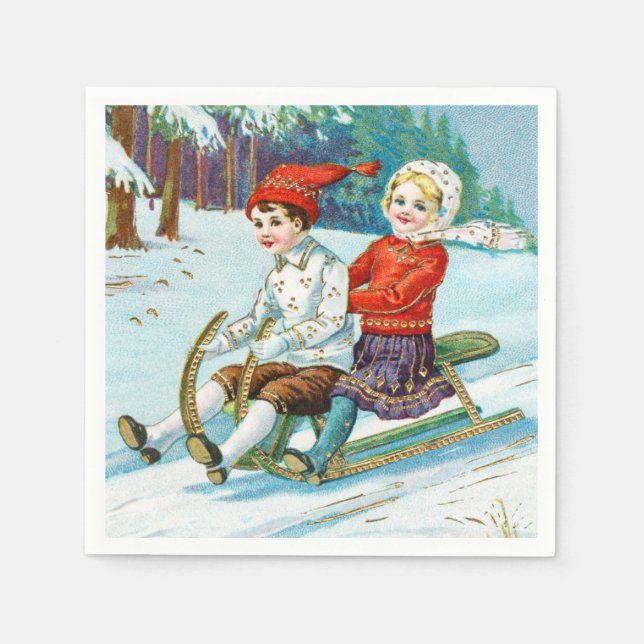 Servilleta De Papel Sleigh riding at Christmas time (Anverso)
