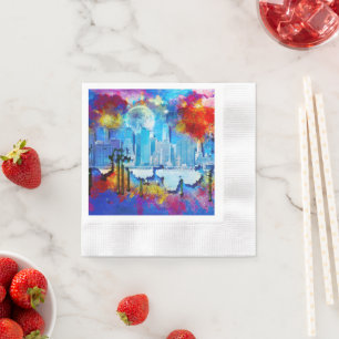 Servilleta De Papel SlipperyJoe NYC grafiti luna rodeada de nubes dram