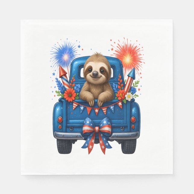 Servilleta De Papel Sloth 4 de julio Estados Unidos (Anverso)