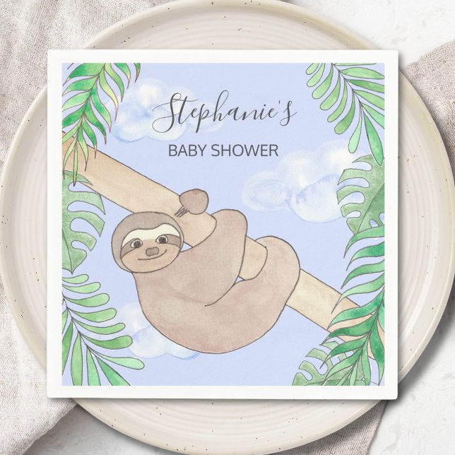 Servilleta De Papel Sloth Boy Blue Baby Shower (Subido por el creador)