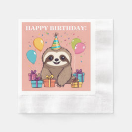 Servilleta De Papel Sloth Chica Feliz cumpleaños rosa personalizado