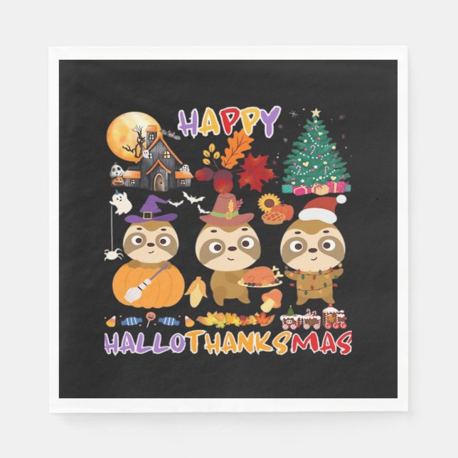 Servilleta De Papel Sloth Happy Hallothanksmas Gracioso Halloween Than (Anverso)