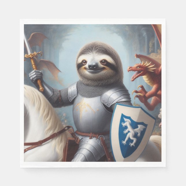 Servilleta De Papel Sloth Knight contra los dragones (Anverso)