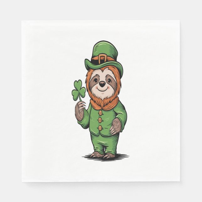 Servilleta De Papel Sloth St Patrick's Day Irish Lucky (Anverso)