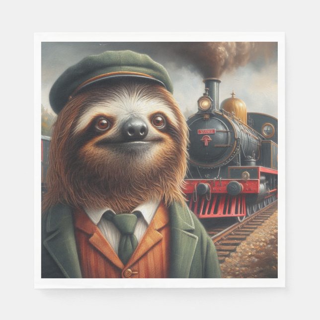 Servilleta De Papel Sloth Train Engineer (Anverso)