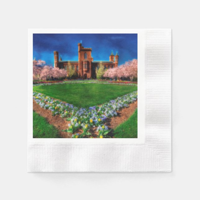 Servilleta De Papel Smithsonian Castle Garden Cherry Blossoms (Anverso)