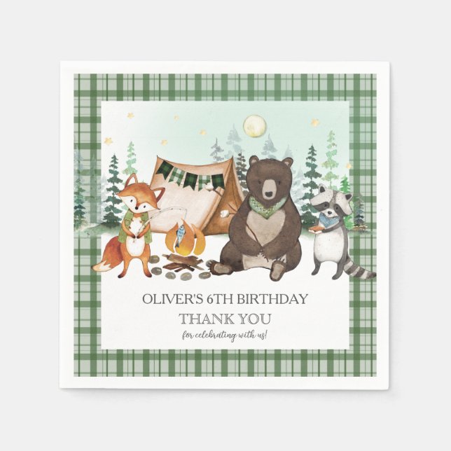 Servilleta De Papel S'more Camping Bear Fox Raccoon Bonfire Cumpleaños (Anverso)