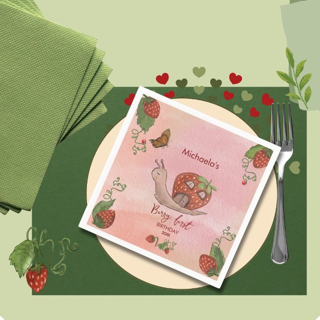 Servilleta De Papel Snail & Strawberry 'Berry First' Party Napkins (Snail & Strawberry 'Berry First' Party Napkins)