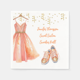 Servilleta De Papel Sneaker Ball Sweet 16 Peach & Gold Purpurina