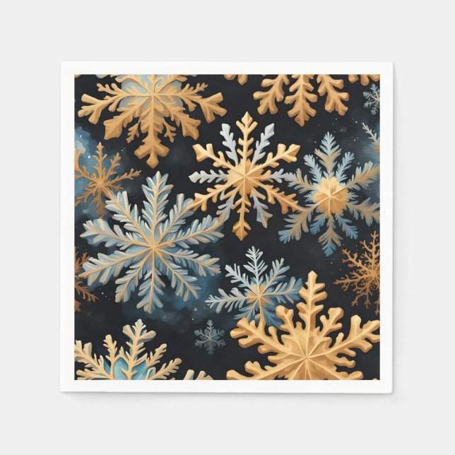 Servilleta De Papel Snflakes Magic Navidades Black Gold Blue (Anverso)