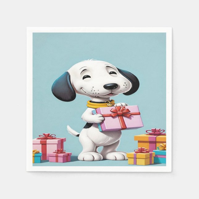 Servilleta De Papel Snoopy, el lindo perro está sosteniendo una caja d (Anverso)