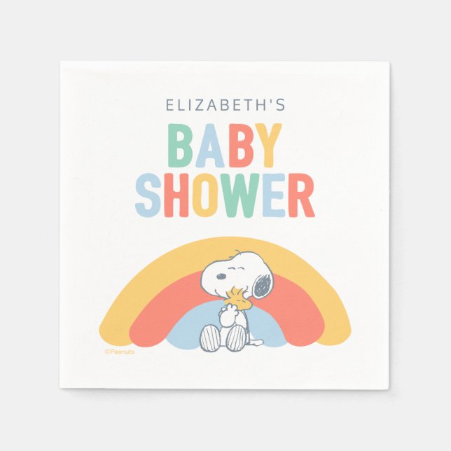 Servilleta De Papel Snoopy & Woodstock Rainbow Baby Shower Napkins (Anverso)