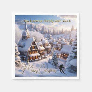 Servilleta De Papel Snow ski chalets editable holiday greeting