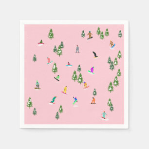 Servilleta De Papel Snowboarders Rosado Snowboard Ilustracion