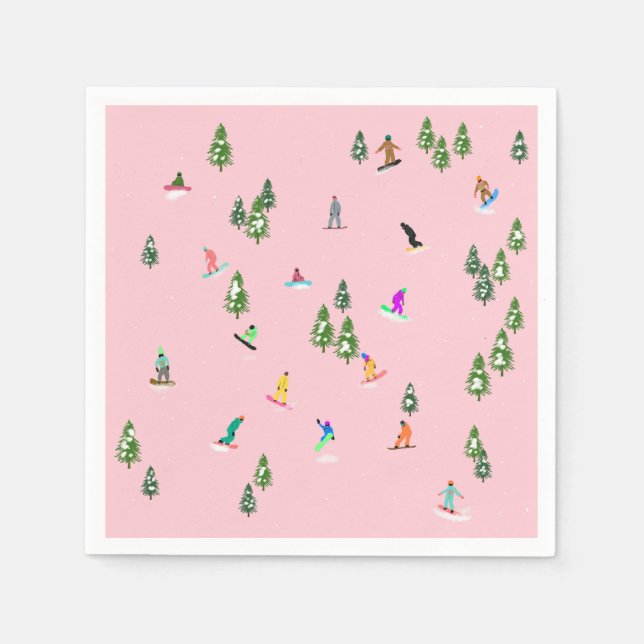 Servilleta De Papel Snowboarders Rosado Snowboard Ilustracion (Anverso)