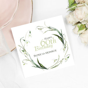 Servilleta De Papel Snowdrop 60 cumpleaños acuarela botánico verde