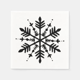 Servilleta De Papel Snowflake gráfico minimalista en blanco y negro
