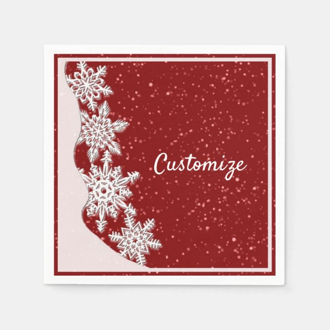 Servilleta De Papel Snowflake Navidades rojos personalizados (Anverso)