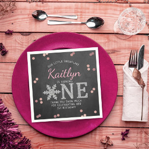 Servilleta De Papel Snowflake Winter Chalkboard Primer cumpleaños