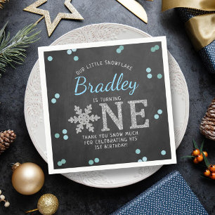Servilleta De Papel Snowflake Winter Chalkboard Primer cumpleaños