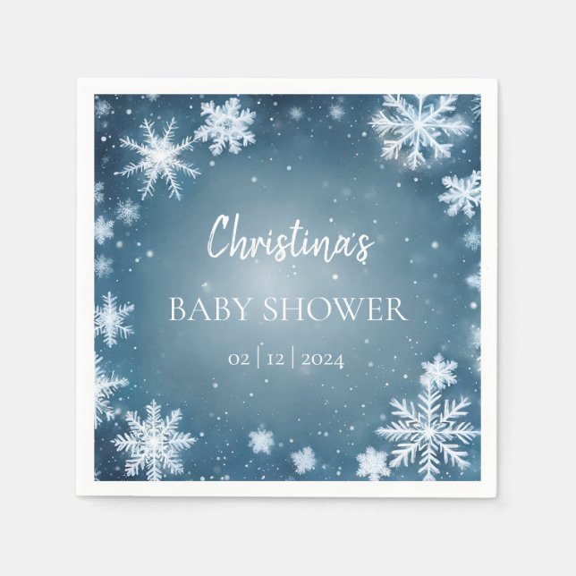 Servilleta De Papel Snowflake Winter Wonderland Baby Shower Blue (Anverso)