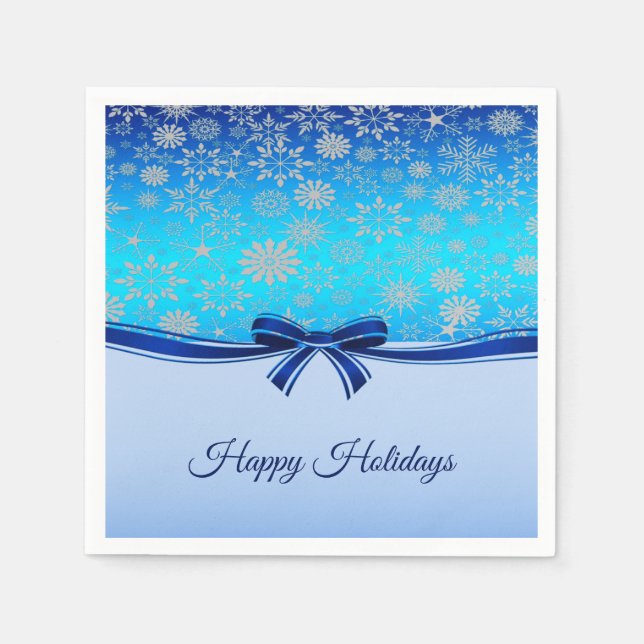 Servilleta De Papel Snowflakes Blue Ribbon Holiday Paper Napkin (Anverso)