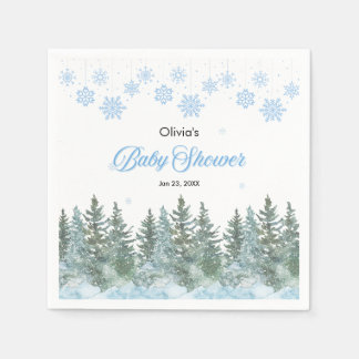 Servilleta De Papel Snowflakes Pine Trees Winter Baby Shower