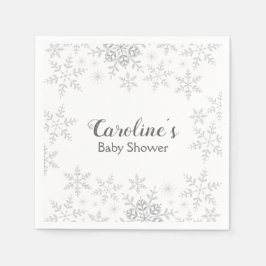 Servilleta De Papel Snowflakes Winter Baby Shower Gray Silver Purpurin