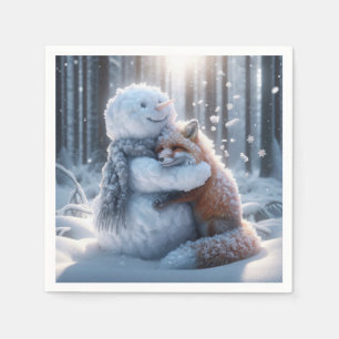 Servilleta De Papel Snowman abrazando a Fox