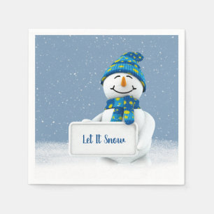 Servilleta De Papel Snowman con el Rótulo Let It Snow