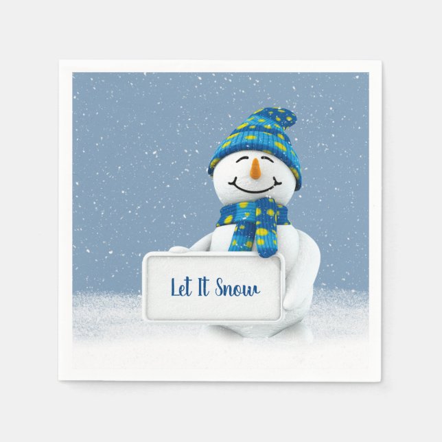 Servilleta De Papel Snowman con el Rótulo Let It Snow (Anverso)