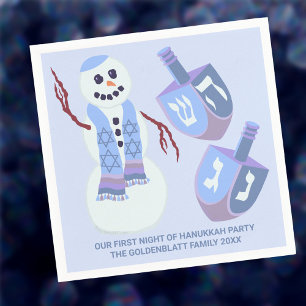 Servilleta De Papel Snowman Dreides Blue Personalized Cute Hanukkah