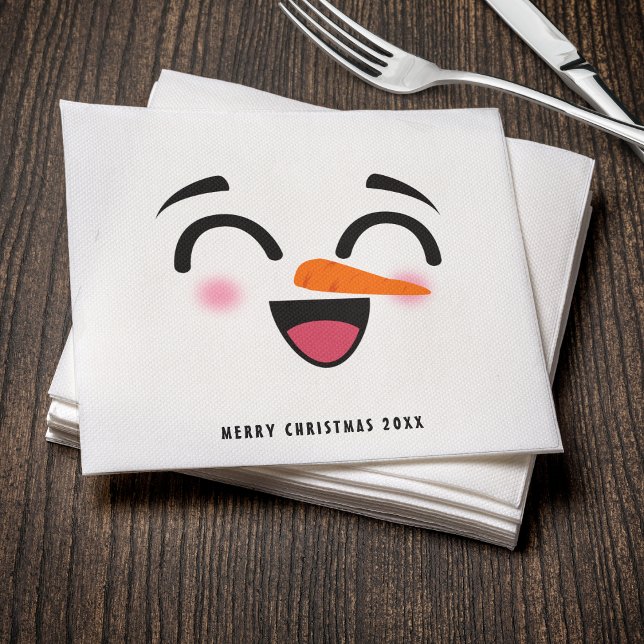 Servilleta De Papel Snowman Feliz Navidad Cute Sonriente Cara Invierno (Snowman Merry Christmas Cute Smiling Face Winter Napkins
)