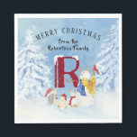 Servilleta De Papel Snowman Merry Christmas Fiesta Woodland Forest<br><div class="desc">Feliz Navidad! De tu nombre familiar personalizado y letra monográfica R. Un día de invierno nevado es el escenario para este lindo hombre de nieve ángel y sus amigos las criaturas de los bosques. El bosque está lleno de árboles cubiertos de nieve, ¡y hay mucha alegría para todos! Copyright, Audrey...</div>