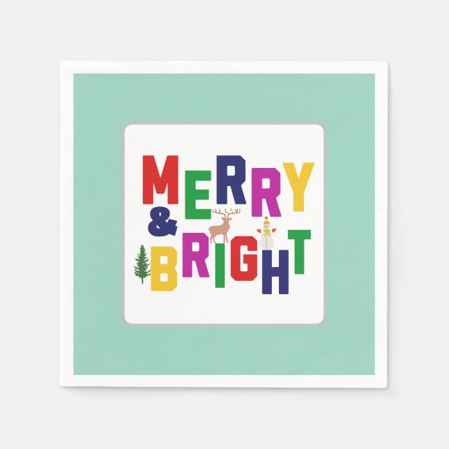 Servilleta De Papel Snowman, reno de pino blanco y brillante (Anverso)