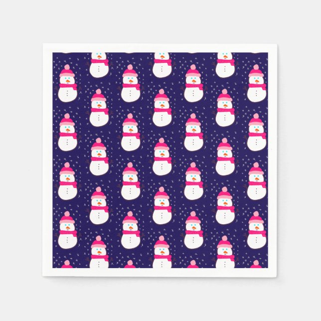 Servilleta De Papel Snowman rosado con harina de nieve (Anverso)