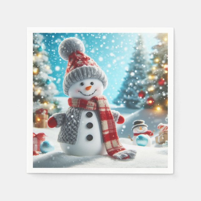 Servilleta De Papel Snowman standing in winter landscape (Anverso)