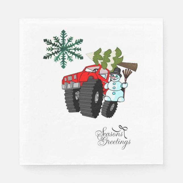 Servilleta De Papel Snowman Truck Merry Christmas Tree Napkins (Anverso)