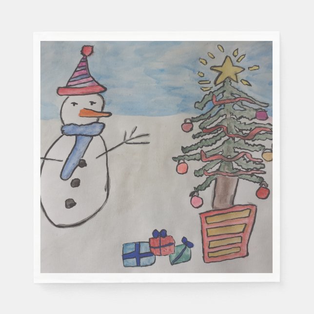 Servilleta De Papel Snowman y Árbol de Navidad (Anverso)